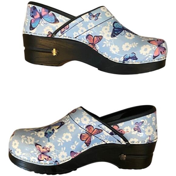 Sanita Professional Clogs EU size 35 US 4 Blue Leather Butterfly Floral Work - Picture 2 of 16